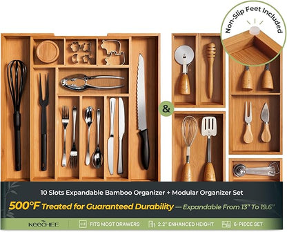 keechee 6-Piece Bamboo Drawer Organizer Set, 2.2" Deep Multi-Use Organizers by Keechee