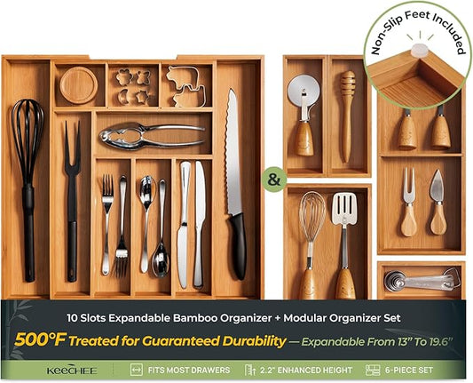 keechee 6-Piece Bamboo Drawer Organizer Set, 2.2" Deep Multi-Use Organizers by Keechee