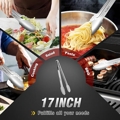 Walfos 17 Inch Extra Long Grill Tongs, Ultimate Stainless Steel BBQ Tongs - Image 7