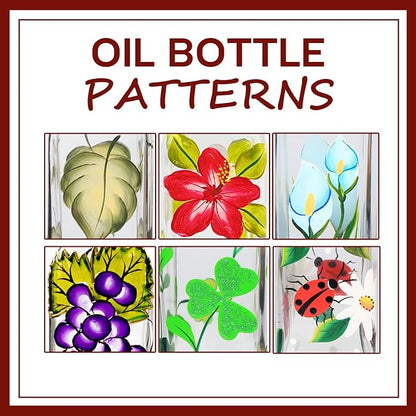17oz Hand Painted Glass Olive Oil Bottle - 500ml Green Oil & Vinegar Cruet - - Image 3