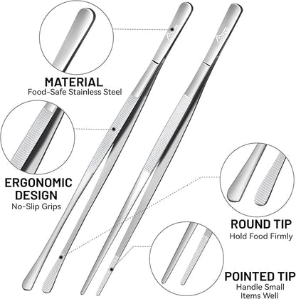 HOTEC Kitchen Tweezers Tongs Stainless Steel Professional Chef Tweezers - Image 5