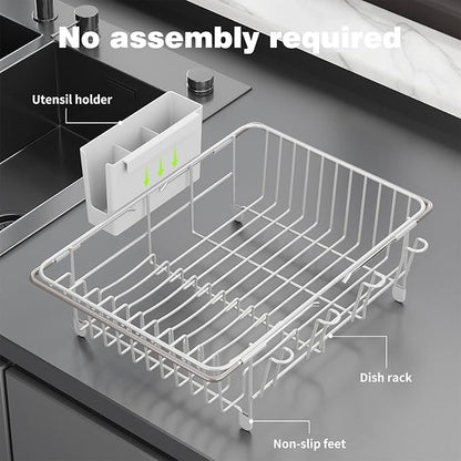 Dish Drying Rack in Sink: Expandable, 3-Slot Utensil Holder, Anti-Slip Handle. - Image 9