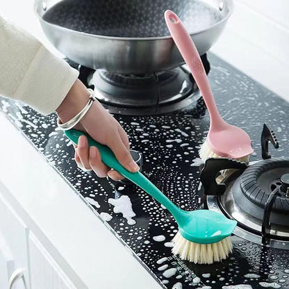 2 Pack Kitchen Dish Brush with Handle – Long Handle Scrubber with Tough Bristles - Image 2