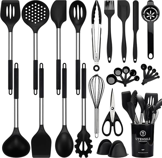 NCUE Silicone Cooking Utensils Set, Food Grade Silicone and Stainless Steel by NCUE