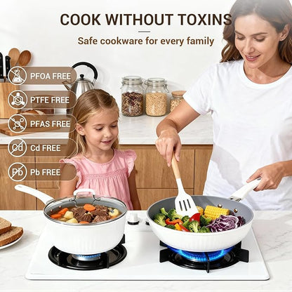 Ammeloo 15-Piece Ribbed Ceramic Cookware Set, Pots and Pans Set Non Stick - Image 2