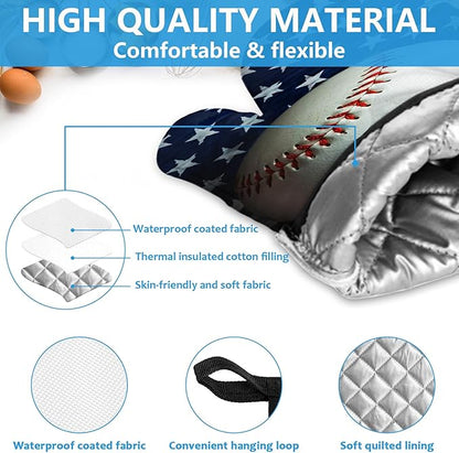 American Flag Baseball Oven Mitts and Pot Holders Sets Heat Resistant 4Pcs - Image 3