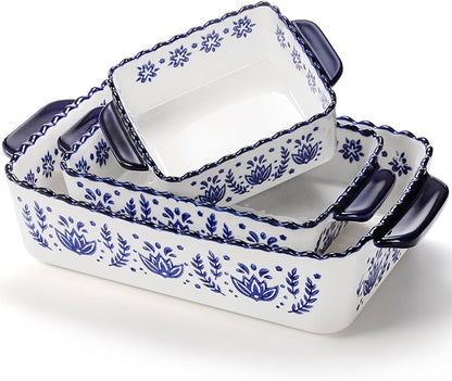 SOUJOY 3 Pack Porcelain Bakeware Set, Rectangular Baking Dishes, Lasagna Pan by SOUJOY