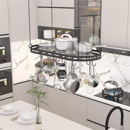 33” Hanging Pot Rack Ceiling Mount, Oval Pots and Pans Hanging Rack, Ceiling - Image 2