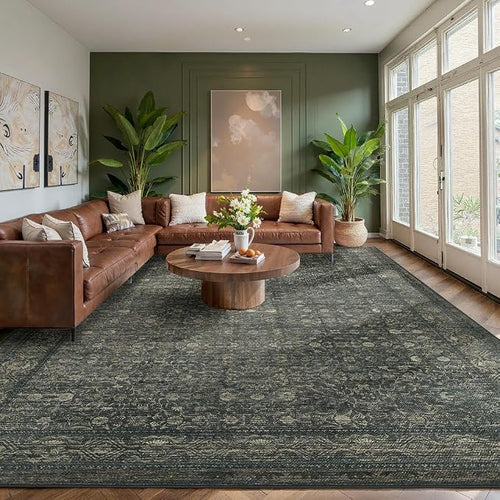 9x12 Washable Area Rug for Living Room, Extra Large, Durable Low Pile Non Slip by Rugxara