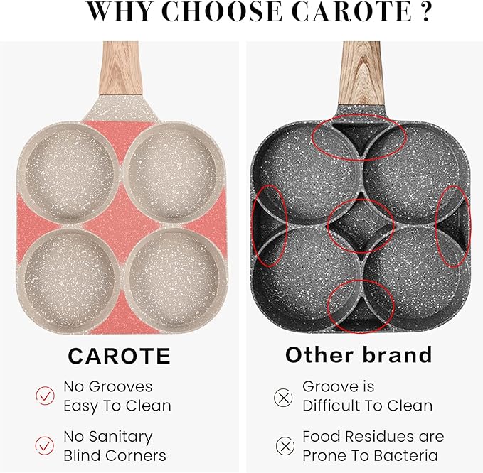CAROTE Egg Pan Omelette Pan, 4-Cup Nonstick Granite Omelette Skillet - Image 4