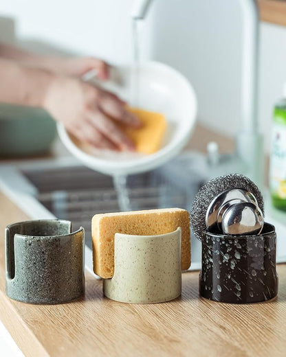 Zoeeker Sponge Holder for Kitchen, Ceramic Sink Caddy Scrub Sponge Rack Dish - Image 6