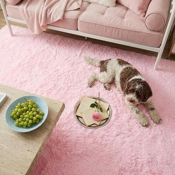 Mugorn Pink Fluffy Soft Rugs for Girls Bedroom, 6x9 Ft Large Shaggy Area Rugs - Image 7