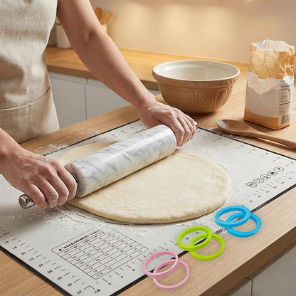 White Marble Rolling Pin with Stainless Steel Handles Baking Set - Image 4