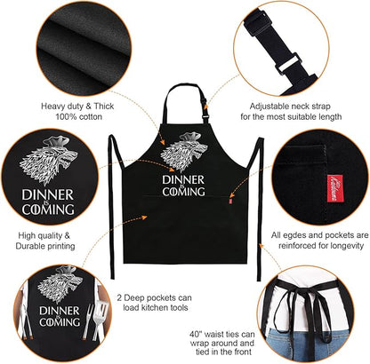 Grill Aprons for Men Women, Dinner is Coming Kitchen Chef Apron - Image 3