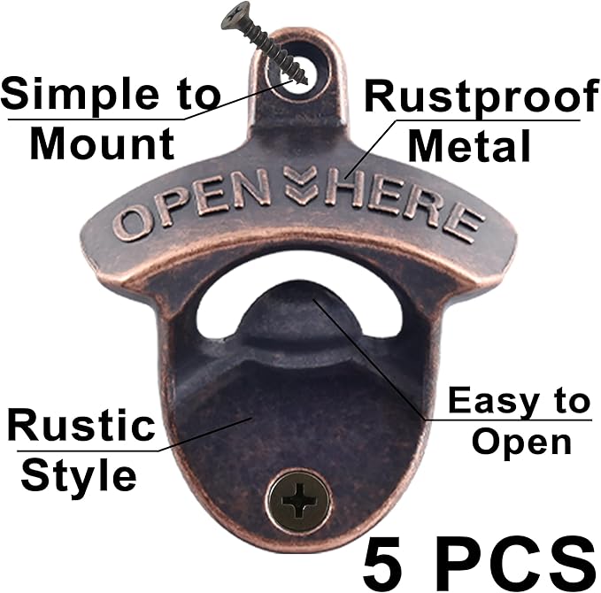 Old Style Wall Mounted Bottle Opener, Antique Copper Outdoor Beer Top Opener - Image 2