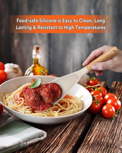 Cooking Spoon for Nonstick Cookwares, Wood Handle Spoon for Mixing, and Scrape - Image 3