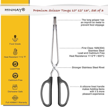 HINMAY Stainless Steel Scissor Tongs Cooking Tongs Set - Image 2