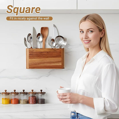 2PC Wooden Kitchen Utensil Holder - Image 2