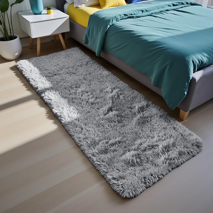 Soft Runner Rugs for Bedroom, Light Grey 3x7 Area Rugs Fluffy Rug Shag Area Rug - Image 2