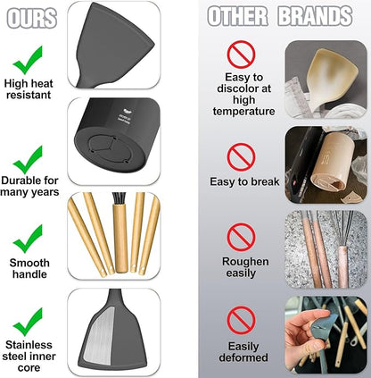 Umite Chef Silicone Kitchen Utensil Set, Wood Handles - Image 6