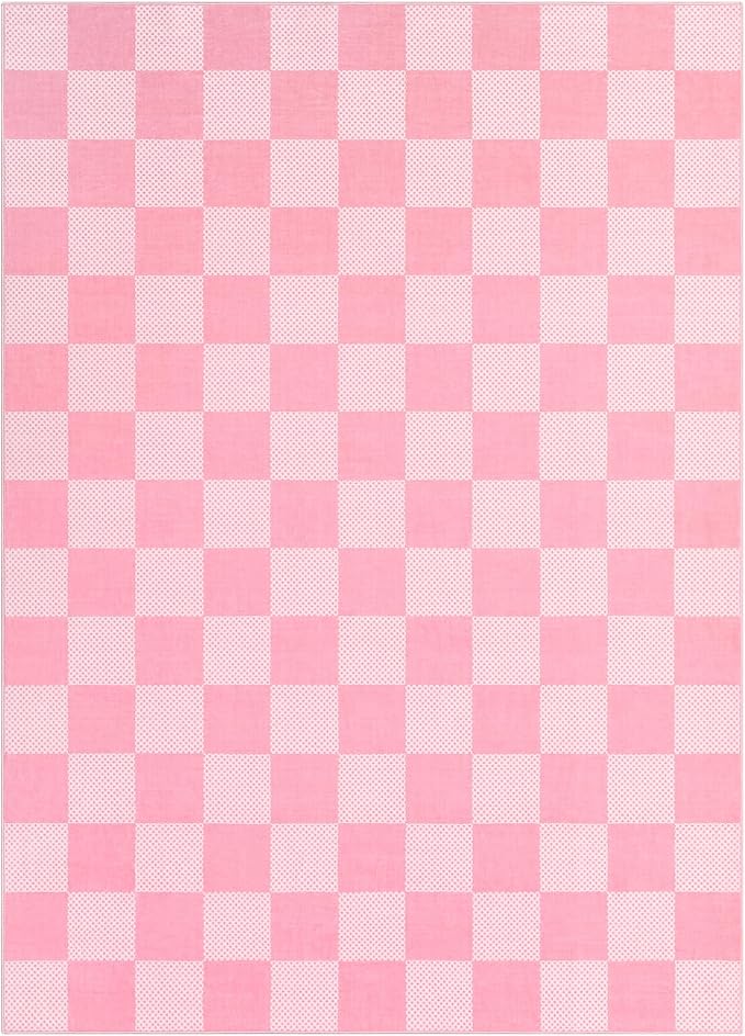 GarveeHome Checkered Blush Pink and White 4x6 Washable Rug Geometric Diamond - Image 4
