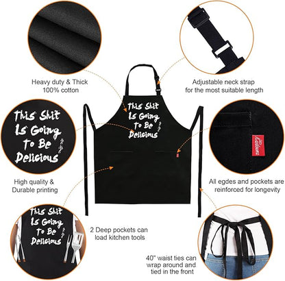BBQ Funny Apron for Men, Chef Bib Apron - Image 3