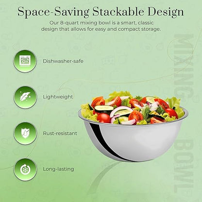 OCS Parts 8 Quart Mixing Bowls | Set of 4 | 13.25-Inch Stainless Steel - Image 3