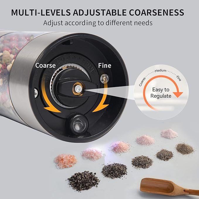 Stainless steel Electric Salt and Pepper Grinder Set, Large Capacity Automatic - Image 6