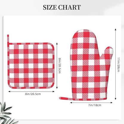 Red and White Checkered Oven Mitts and Pot Holders Set - Image 3