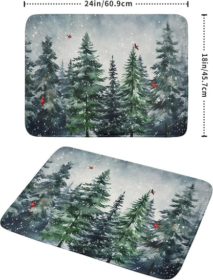 Winter Dish Drying Mat for Kitchen Counter Winter Pine Tree Dish Drying Mat - Image 2