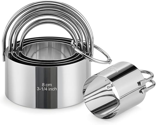 Biscuit Cutter Set with Handle, 5 Piece Stainless Steel Round Cookie Cutter Tool by Vosturdy