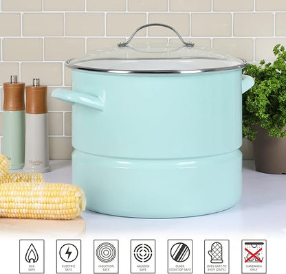 Martha Stewart Thayer 16-Quart Enamel On Steel Scratch Resistant Steamer Stock - Image 5