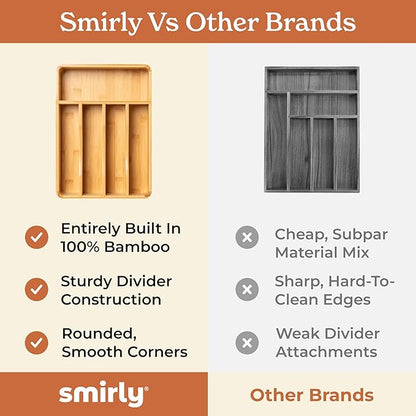 SMIRLY Silverware Drawer Organizer – Bamboo Kitchen Drawer Organizer, - Image 7