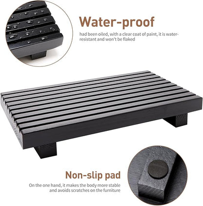Renawe Black Bathroom Counter Organizer Wooden Display Pedesta Stand Kitchen - Image 4