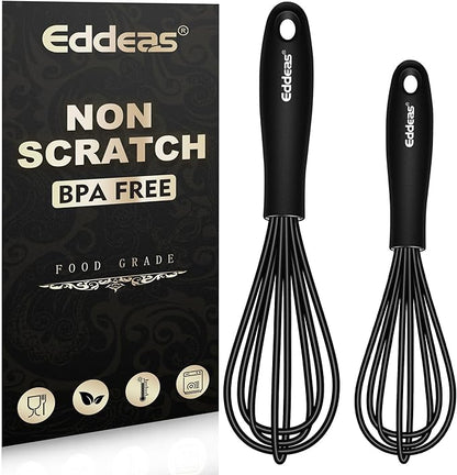 Eddeas Silicone Mini Whisk, Small whisks Non-Stick Tiny Whisks set of 2（5.5in & by Eddeas