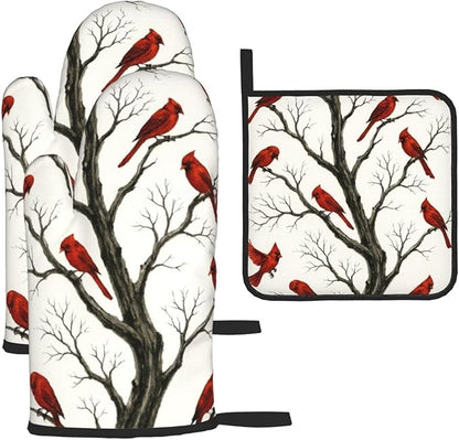 Christmas Pot Holders and Oven Mitts Set of 3, Winter Red Cardinal Kitchen by Unknown