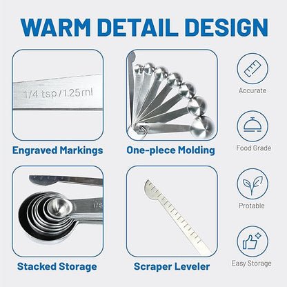 8PCS Measuring Spoons, Premium Heavy Duty Stainless Steel Measuring Spoons Cups - Image 4