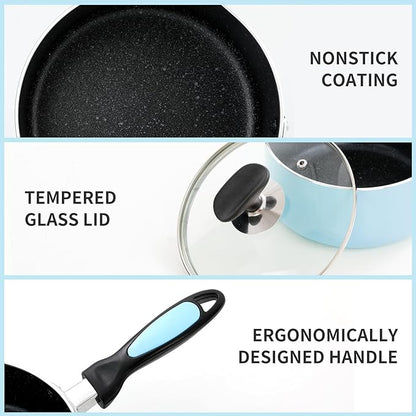 Nonstick Saucepan Set with Lid, Non Stick 1Qt & 2Qt Sauce Pan Set with Glass - Image 5