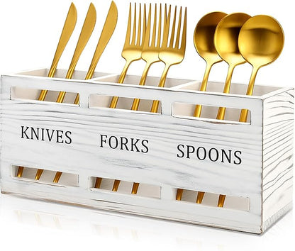 Farmhouse Wooden Utensil Caddy Party Cutlery Silverware Holder Small Wood by Ayiaren