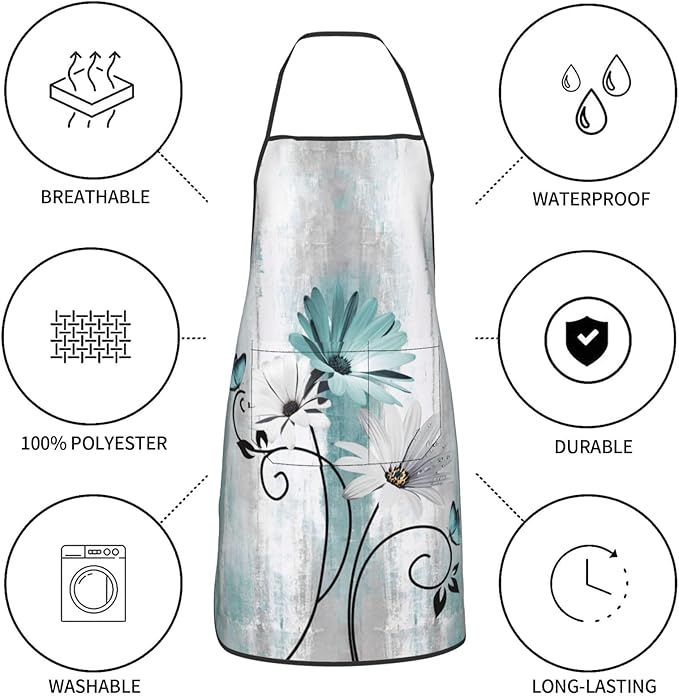 Teal Daisy Oven Mitts Pot Holders Cooking Apron Set of 5 Silicone Farm Teal - Image 5