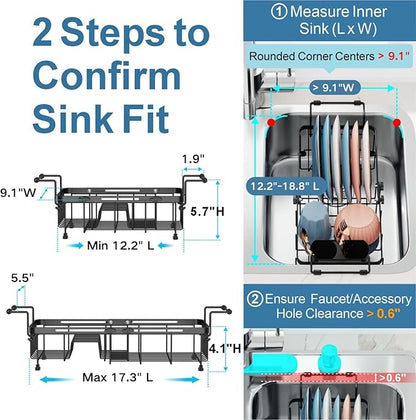 iSPECLE Small Sink Dish Drying Rack, 9.1" W Expandable Compact Rust Resistant - Image 2