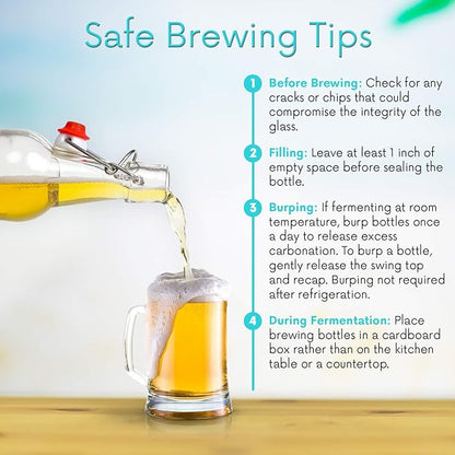 WILLDAN Set of 6-8.5oz Swing Top Glass Bottles - Flip Top Brewing Bottles For Kombucha, Kefir, Vanilla Extract, Beer - Airtight Caps and Leak Proof Lids, Bonus Gaskets and Funnel