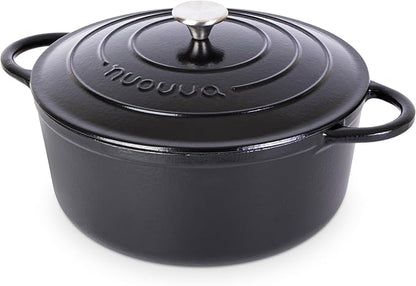 Cast Iron Dutch Oven with Lid – Non-Stick Ovenproof Enamelled Casserole Pot – by Nuovva