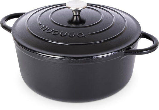Cast Iron Dutch Oven with Lid – Non-Stick Ovenproof Enamelled Casserole Pot – by Nuovva