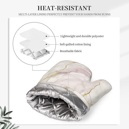 Oven Mitts and Pot Holders Light Pink White Marble Silicone Kitchen Accessories - Image 4