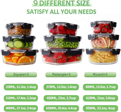 HOMBERKING 18 Piece Glass Food Storage Containers - Image 3