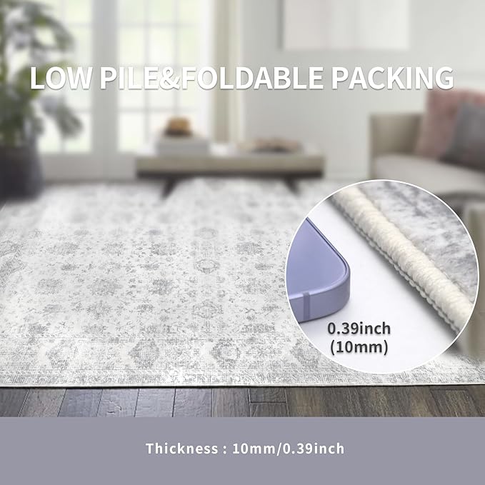 Washable 8×10 Area Rug for Living Room, Vintage Floral Rug Soft Non Slip Stain - Image 4
