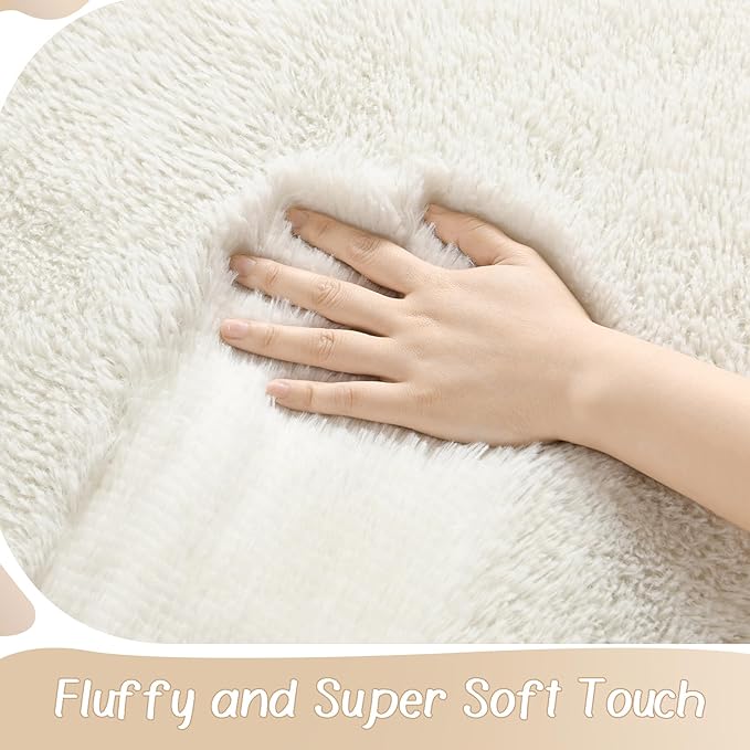 BENRON Fluffy Rugs for Living Room 7x10 Cream White, Washable Large Area Rugs - Image 5