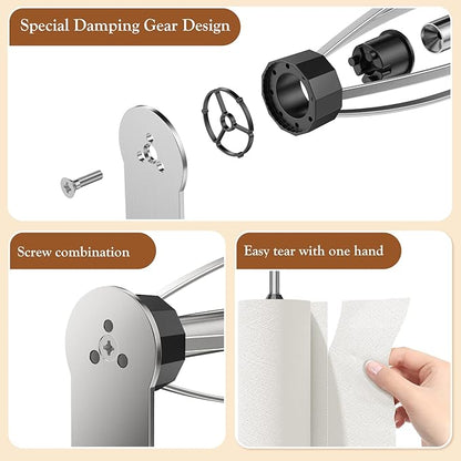 2 Pack Paper Towel Holder Under Cabinet + 2 Towel Robe Hook, Single Hand - Image 7