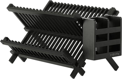 HBlife Dish Rack, Bamboo Folding 2-Tier Collapsible Drainer Dish Drying Rack by HBlife